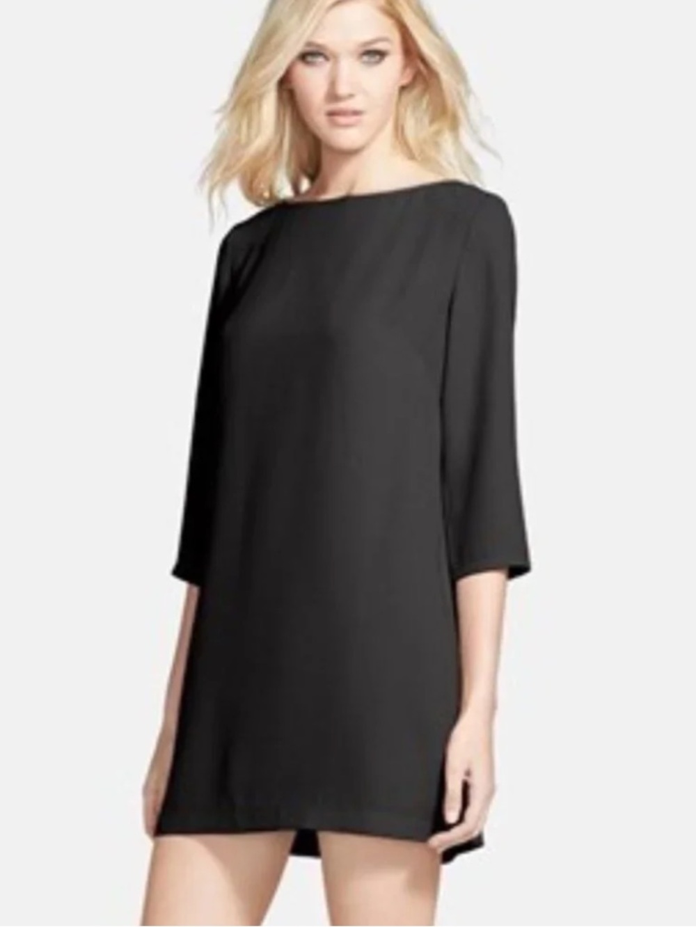 Black Boatneck Crepe Shift Dress